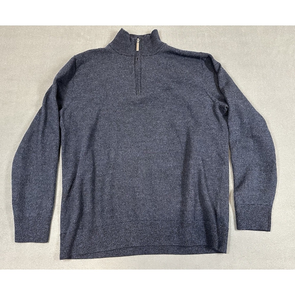 Fairlane 100% Merino Wool Sweater Womens Size XL Pullover Blue 1/4 Zip